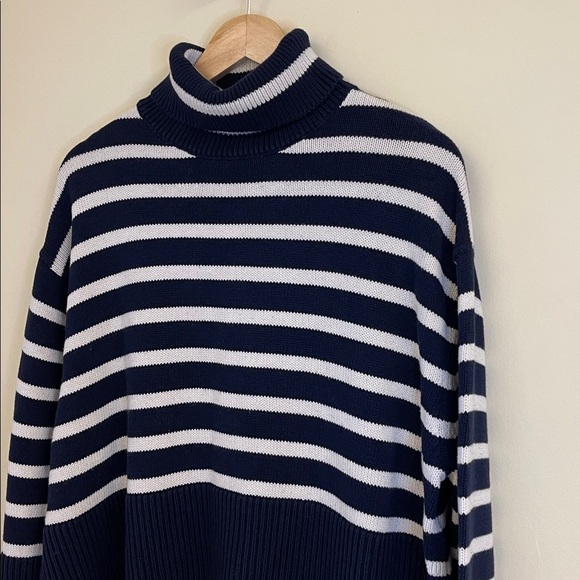 GAP Navy and White Striped Cowl Neck Sweater - Picture 2 of 6